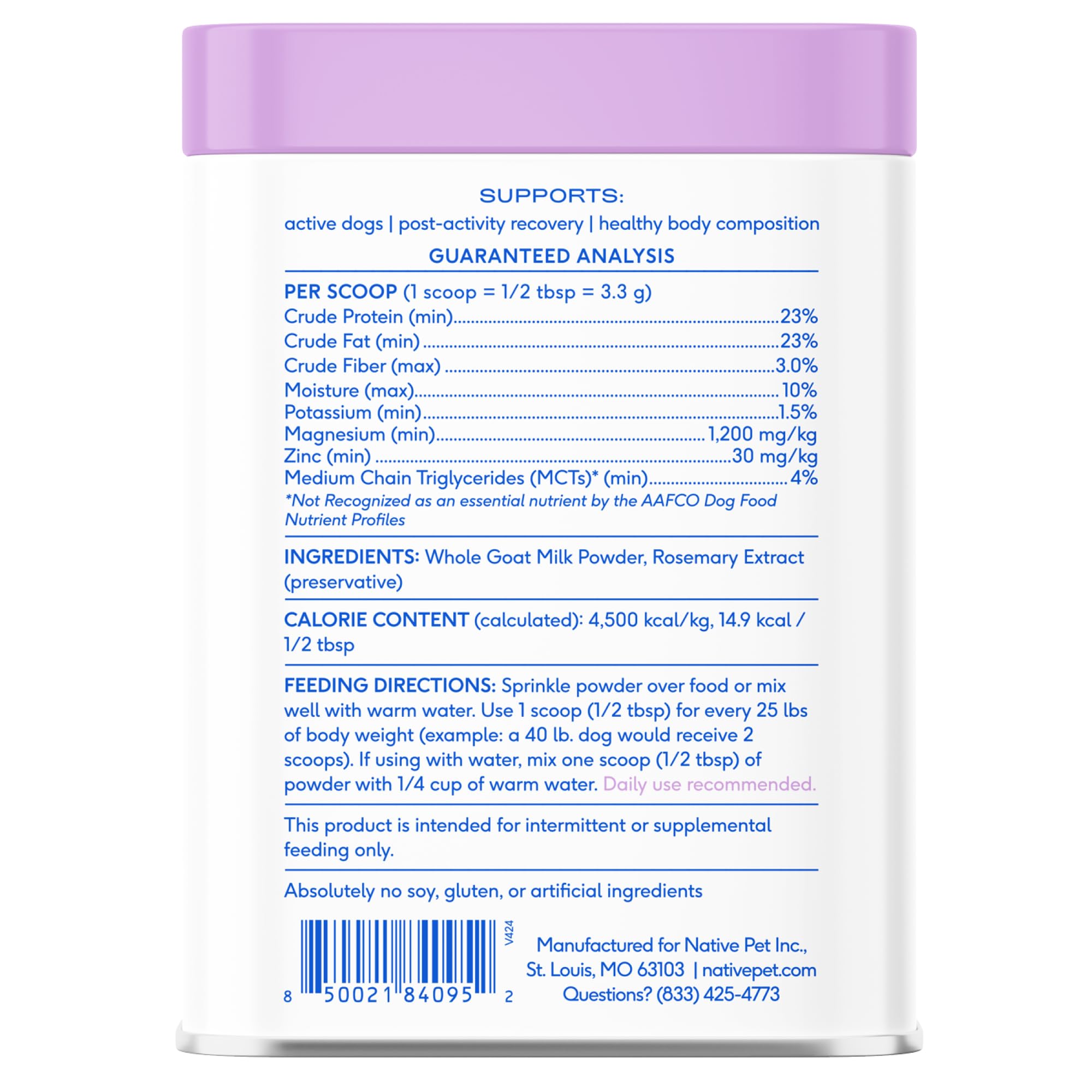 Native Pet Goat Milk Powder - Dog Food Topper for Active Dogs - Post-Activity Recovery, Energy, Immune Support, Hydration & Bone Health - Whole Goat Milk with MCTs & Essential Minerals - 60 Scoops - Image 8