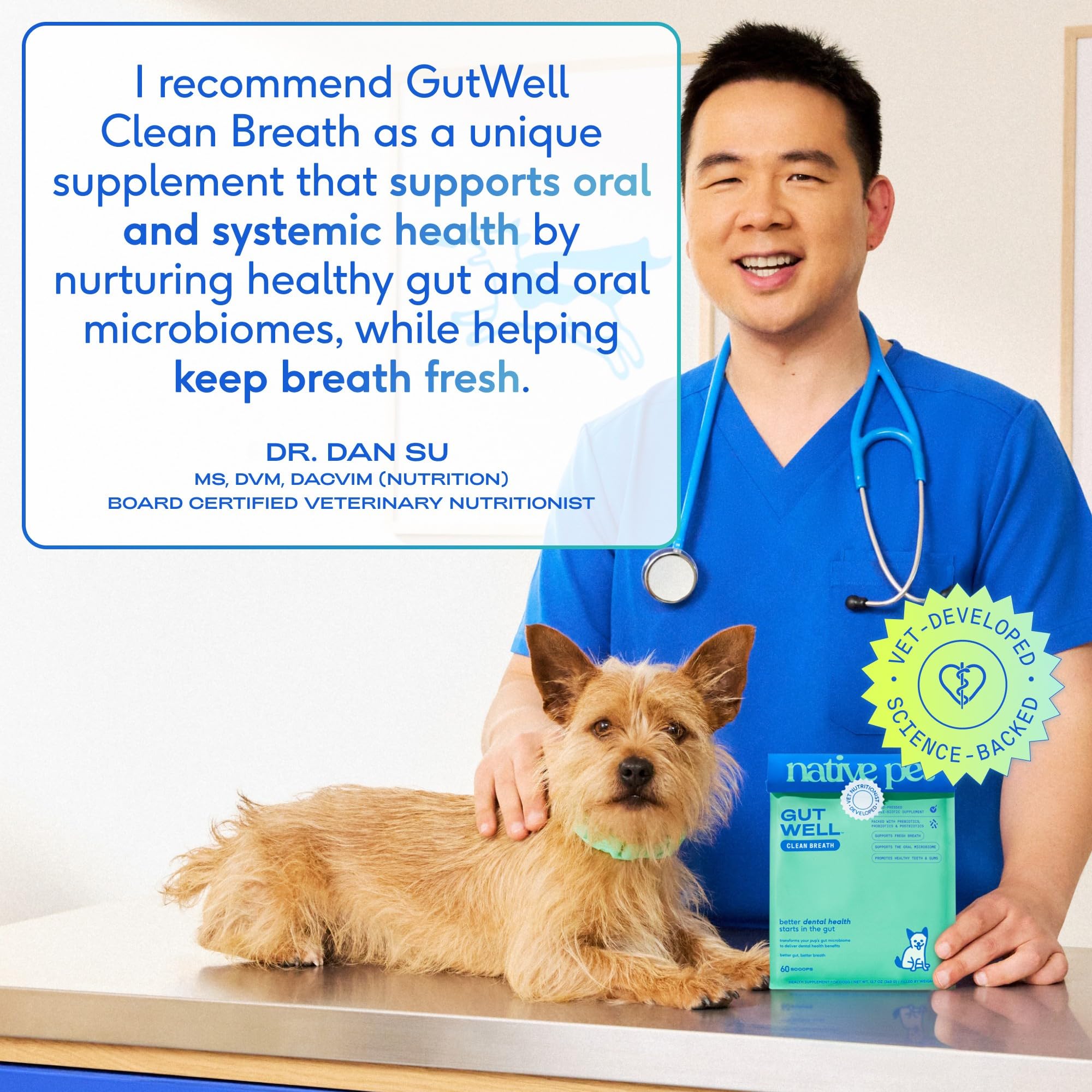 Native Pet GutWell Clean Breath - Dog Breath Freshener & Dog Teeth Cleaning Powder Cold-Pressed to Reduce Plaque, Tartar & Promote Oral Health with Triple-Biotic Blend, Brown Algae & Zinc - 60 Scoops - Image 4